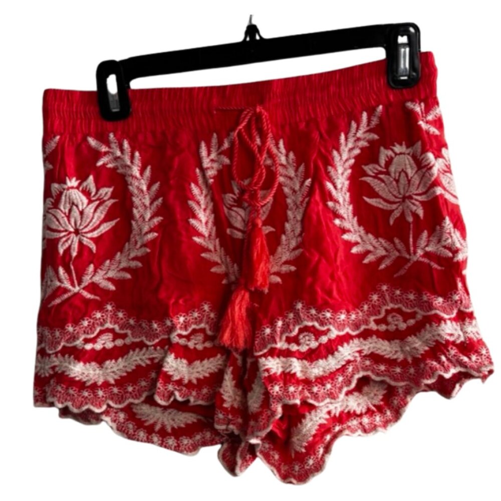 Solitaire - Red & White Embroidered Shorts - L